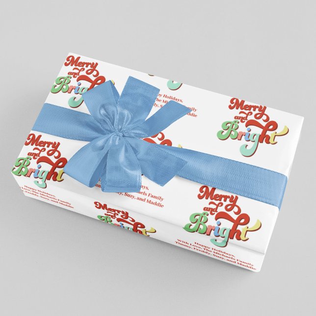 Merry and Bright Retro Custom Christmas Wrapping Paper (Retro Merry and Bright Holiday wrapping paper. )
