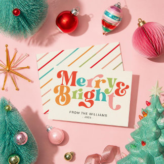 Merry And Bright Retro Rainbow Holiday Card