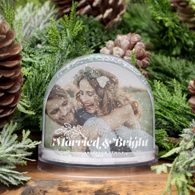 Merry and Bright Retro Typography Photo Christmas Snow Globe (Winter)