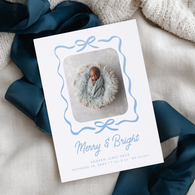Merry and Bright Ribbon Frame Baby Letterpress Photo Cards (Creator Uploaded)