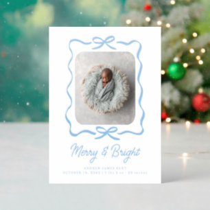 Merry and Bright Ribbon Frame Baby Letterpress Photo Cards