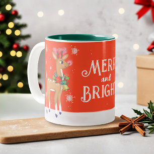 Merry and Bright Rudolph Reindeer  Two-Tone Coffee Mug