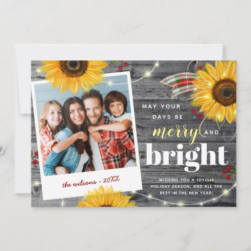 Merry and Bright Rustic Family Photo Christmas Holiday Card