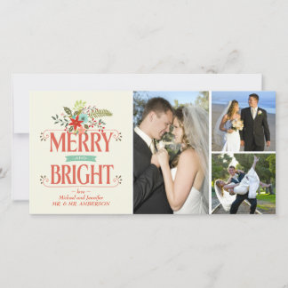 Merry and Bright Rustic Floral Photo Collage Holiday Card