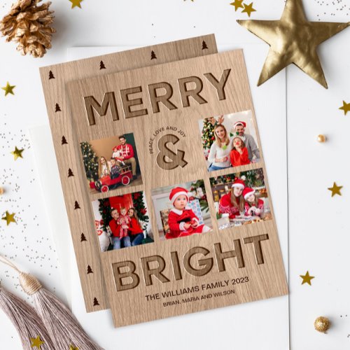 Merry and Bright Rustic Photo Christmas Holiday Card