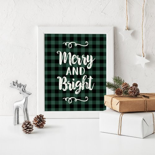 Merry and Bright Rustic Pine Plaid Holiday Wall Poster