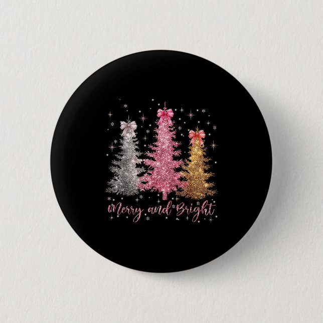 Merry And Bright Santa Christmas Tree Lights Pajam Button (Front)