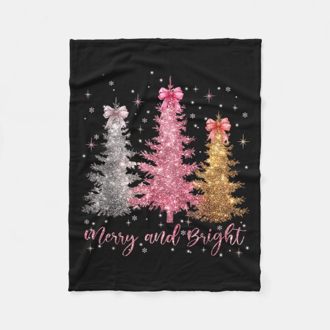 Merry And Bright Santa Christmas Tree Lights Pajam Fleece Blanket (Front)