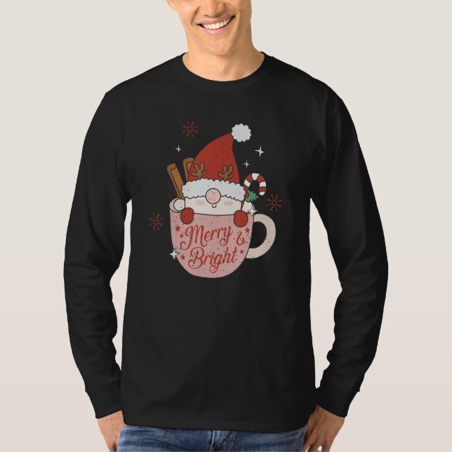 Merry And Bright Santa Hat Reindeer Christmas Hot  T-Shirt (Front)