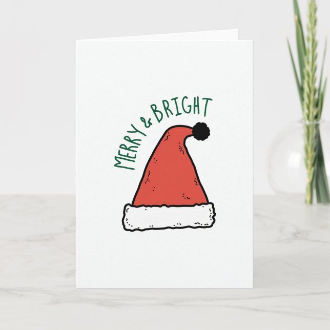 Merry and Bright Santa Hat Simple Christmas Card (Front)