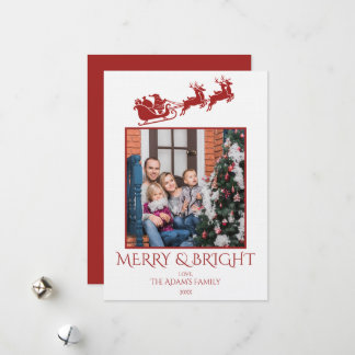 Merry and Bright Santa Sleigh Family 2 Photo Holiday Card