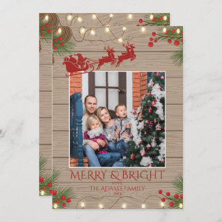 Merry and Bright Santa Sleigh Family 2 Photo Holiday Card
