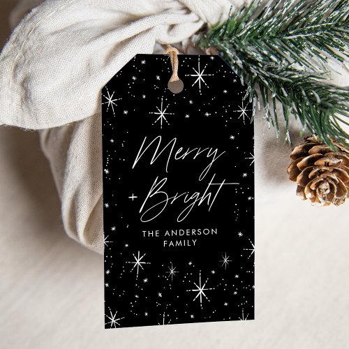 Merry and Bright Script Black Holiday Gift Tags