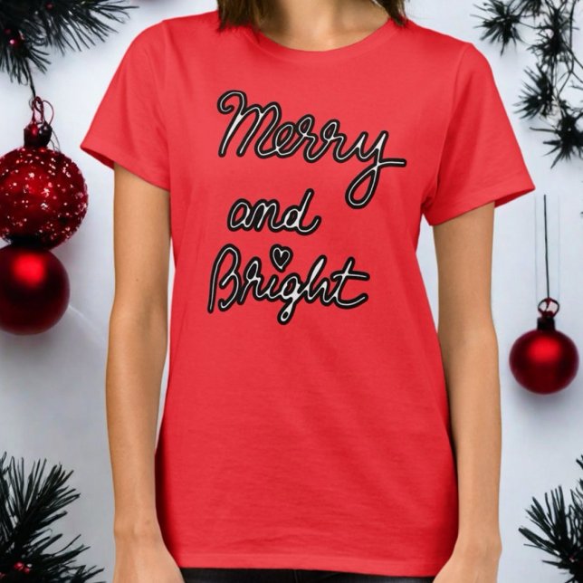 Merry and Bright script Christmas festive trendy T-Shirt (Creator Uploaded)