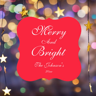 Merry And Bright Script Name Cute Red Christmas Paper Coaster