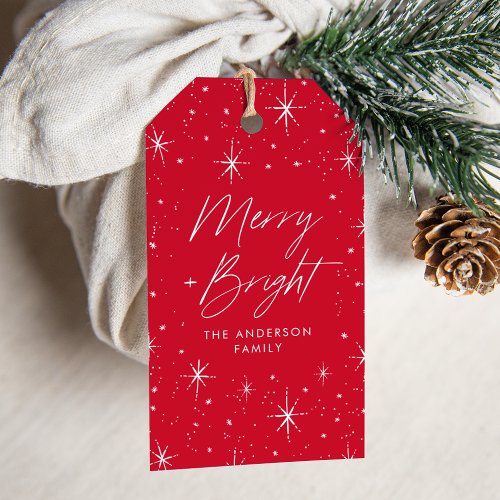 Merry and Bright Script Red Holiday Gift Tags