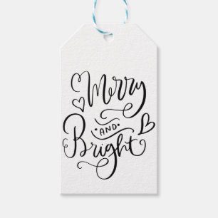 Merry And Bright Script Typography Holiday Gift Tags
