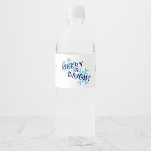 Merry and Bright Silver and Blue Holiday Water Bottle Label