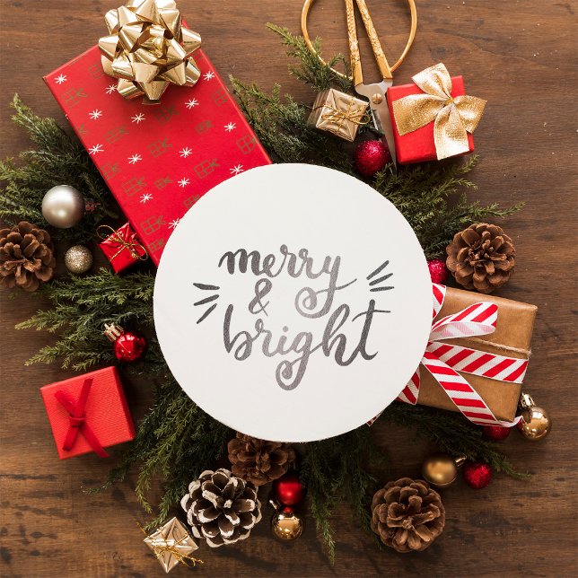 Merry and bright - silver classic round sticker (Creator Uploaded)