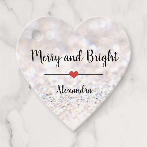 Merry and Bright silver glitter Favor Tags