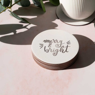 Merry and bright - silver round paper coaster