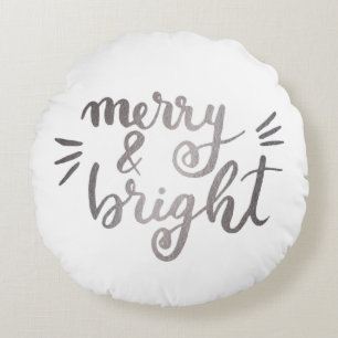 Merry and bright - silver round pillow