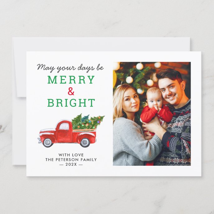 Merry and Bright Simple Classy Christmas Truck Holiday Card