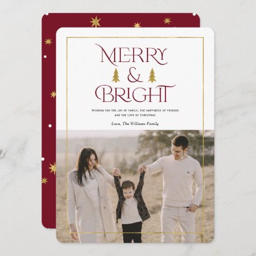 Merry and bright simple modern red xmas photo holiday card