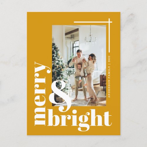 Merry and Bright Simple Photo Christmas Holiday Po Postcard