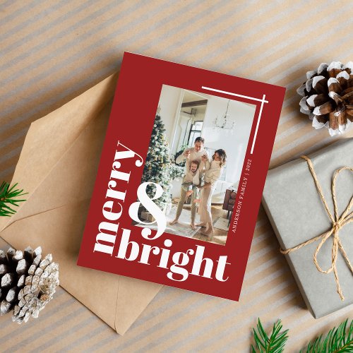 Merry and Bright Simple Photo Christmas Holiday Postcard