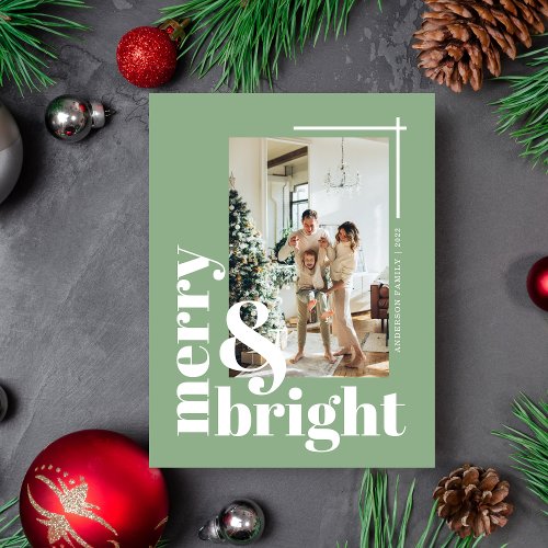 Merry and Bright Simple Photo Christmas Holiday Postcard