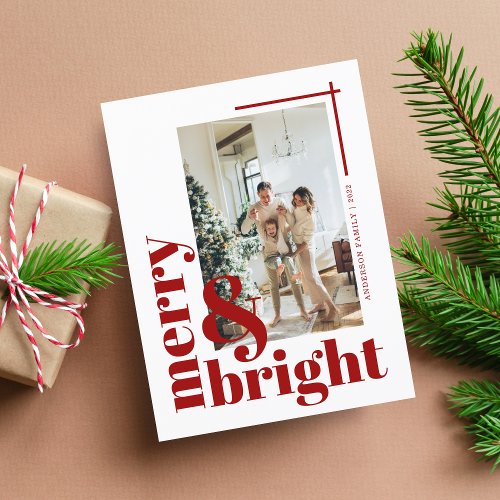 Merry and Bright Simple Photo Maroon Christmas Postcard