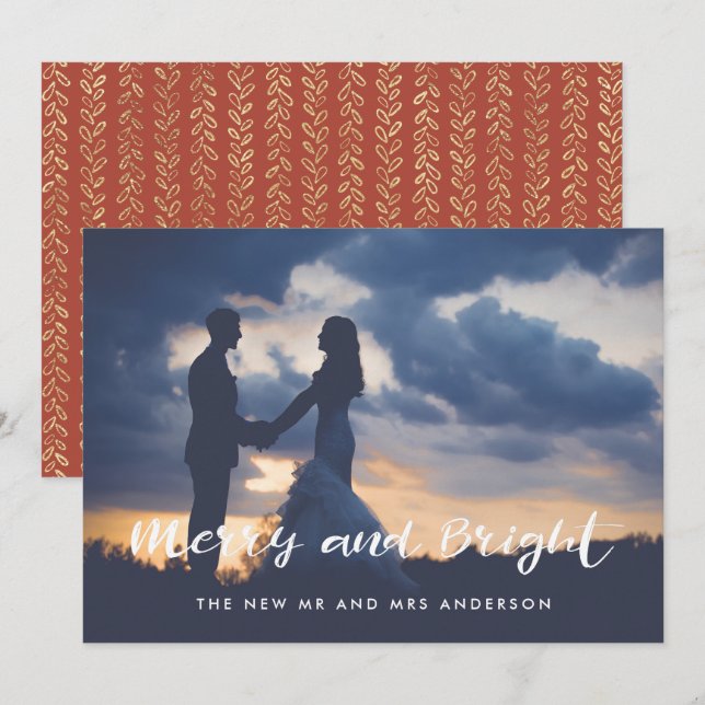 Merry and Bright Simple Photo Overlay Holiday Card (Front/Back)