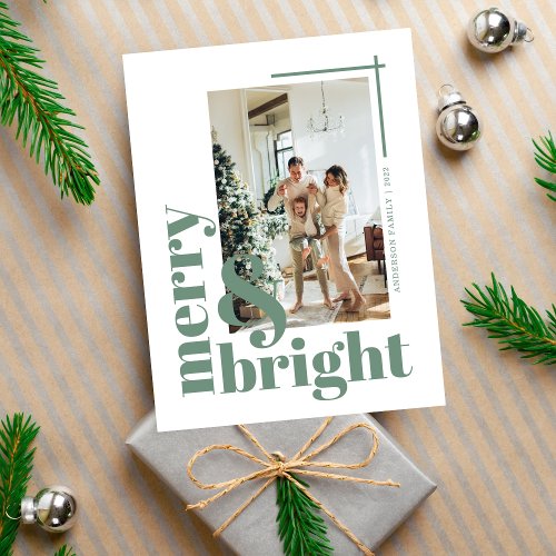 Merry and Bright Simple Photo Sage Green Christmas Postcard
