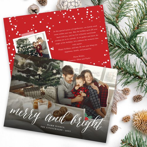 Merry and Bright Simple White Script Modern Photo Holiday Card