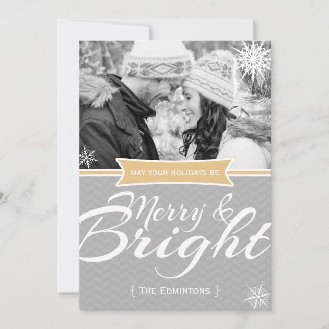 Merry and Bright Snowflake Christmas Flat Card (Front)