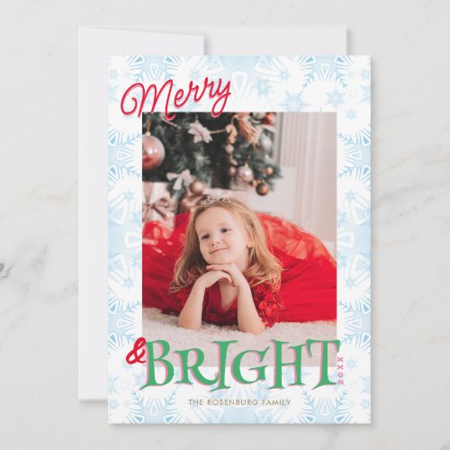 Merry and Bright Snowflake Paper Christmas Photo Holiday Card