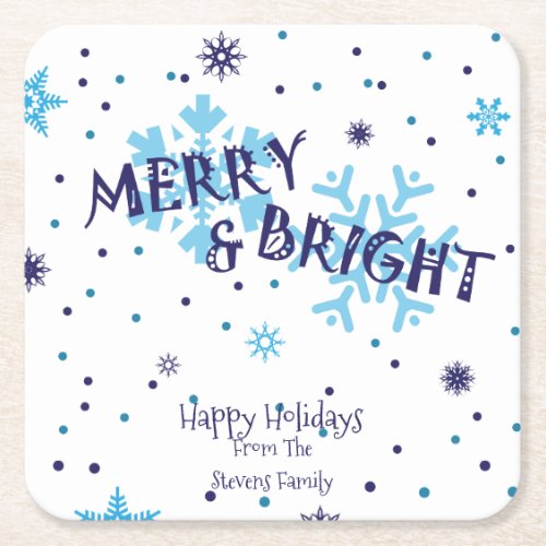 Merry and Bright Snowflake Square Paper Coaster