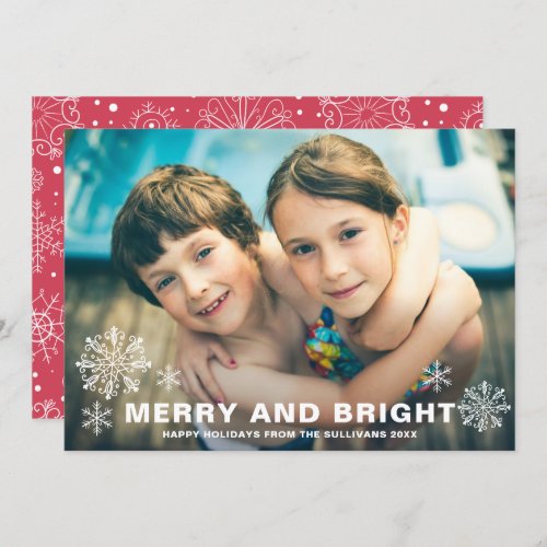 Merry and Bright Snowflakes Christmas Photo Holiday Card
