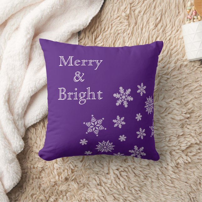Merry and Bright Snowflakes Purple Christmas  Throw Pillow (Blanket)
