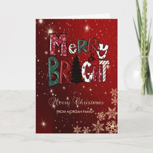 Merry and BrightSnowflakes Red Holiday Card