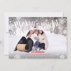 Merry and Bright Snowflakes White Christmas Card