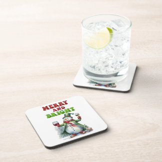 Merry and Bright Snowman  Beverage Coaster