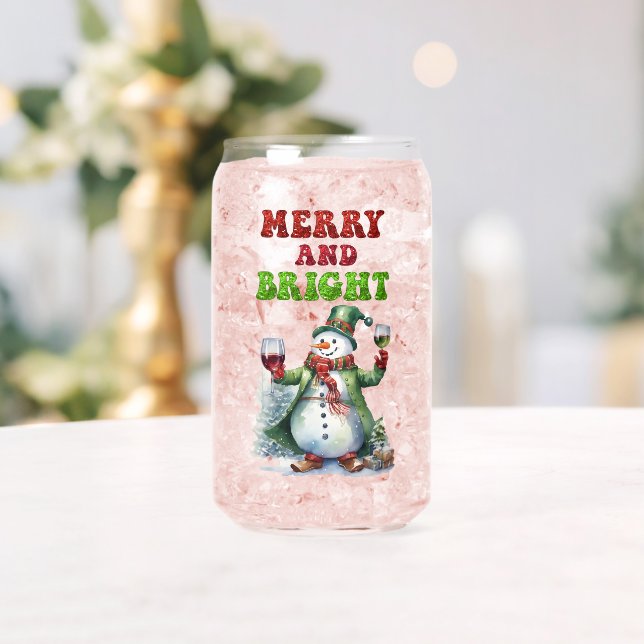 Merry and Bright Snowman  Can Glass (Insitu (Wedding))