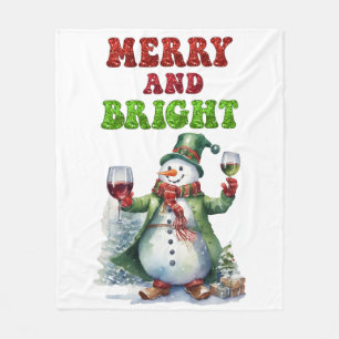 Merry and Bright Snowman  Fleece Blanket