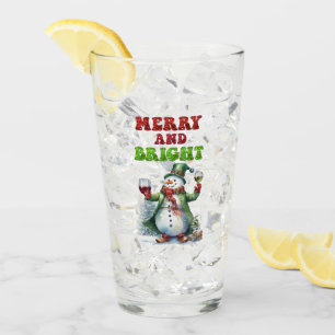 Merry and Bright Snowman Glass
