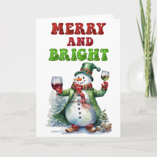Merry and Bright Snowman  Holiday Card