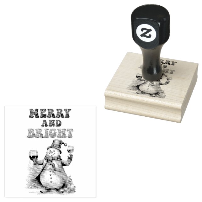 Merry and Bright Snowman  Rubber Stamp (Stamped)
