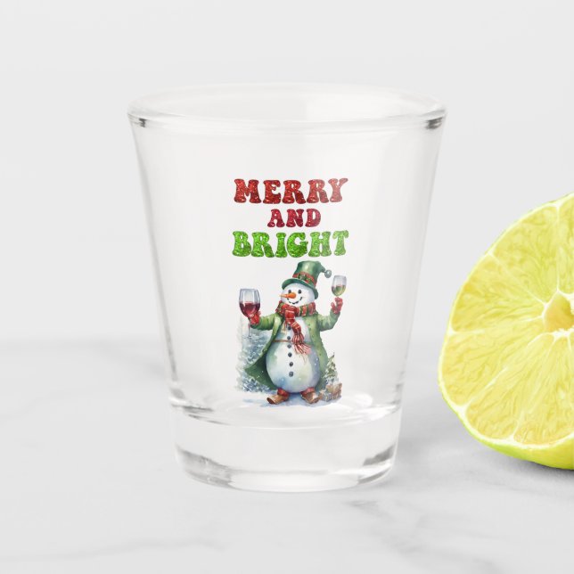 Merry and Bright Snowman  Shot Glass (Front)