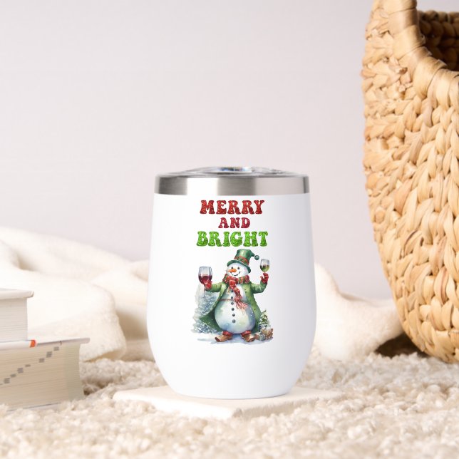 Merry and Bright Snowman  Thermal Wine Tumbler (Living Room (Rotated))
